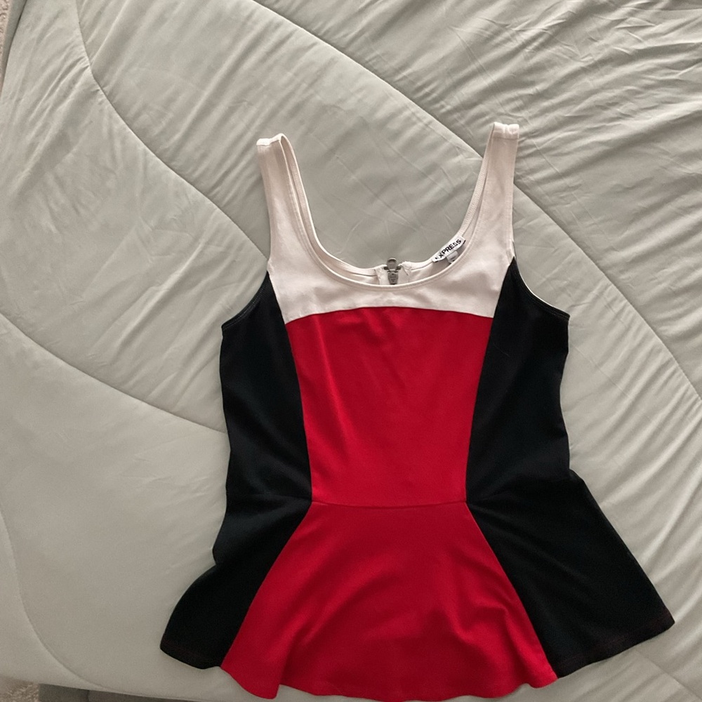 Express White/Red/Black Peplum Tank Top